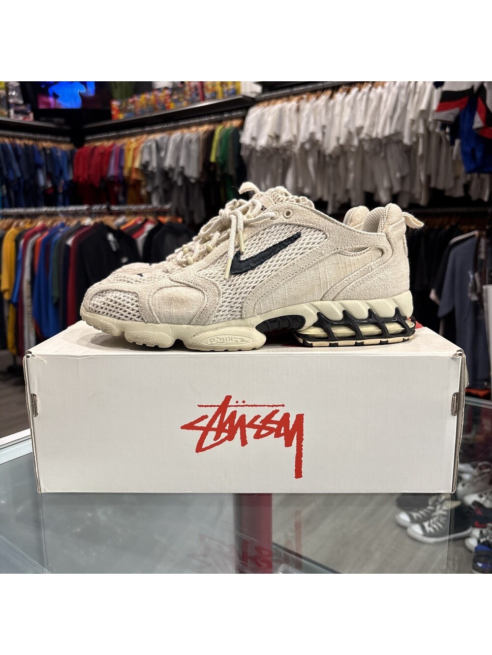 Size 11 Stussy x Nike Air Spiridon Caged 2 Pure Fossil W box